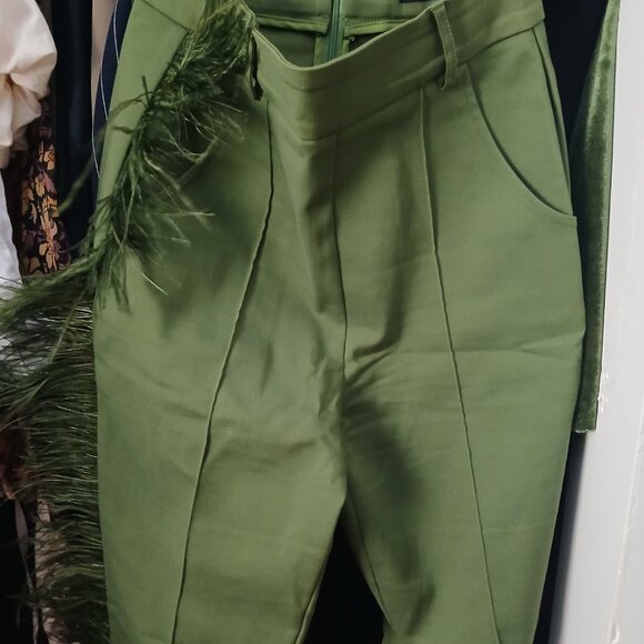 Hanifa Ava Ostrich Feather Pants - Green S - Picture 4 of 5